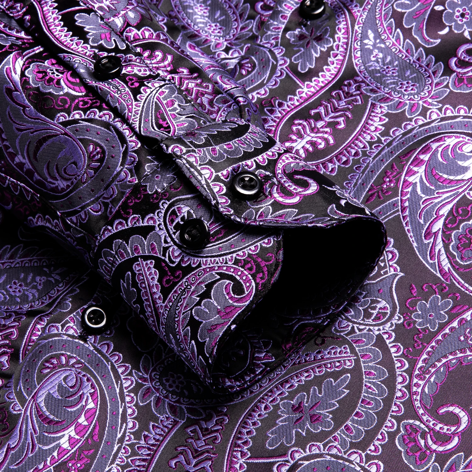 Dark Purple Men Shirt Fashion Silk Long Sleeve Lapel Slim Fit Paisley Jacquard Male Shirt With Brooch Business Party Gift Hi-Tie