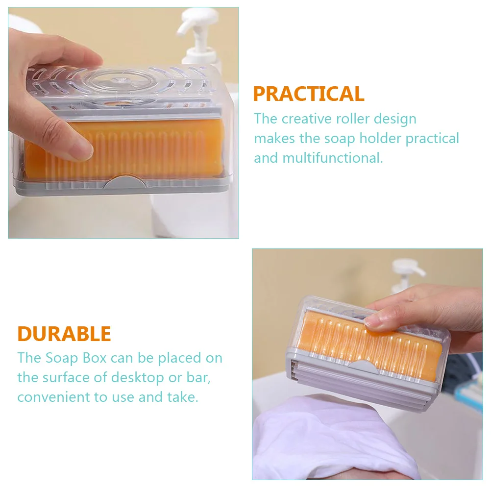 

2Pcs Soap Box Holder Creative Roller Design Hollow Drainage Structure for Bathroom Kitchen Sink Shower Head Countertop Storage