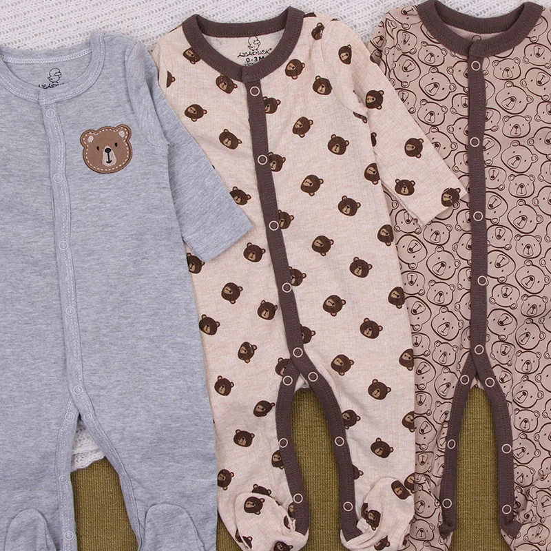 3Pcs Newborn Cotton Jumpsuit Baby Cute Bear Romper Spring Autumn Infants Loungewear Foot Wrap Crawl Suit Toddler Onesie Clothes