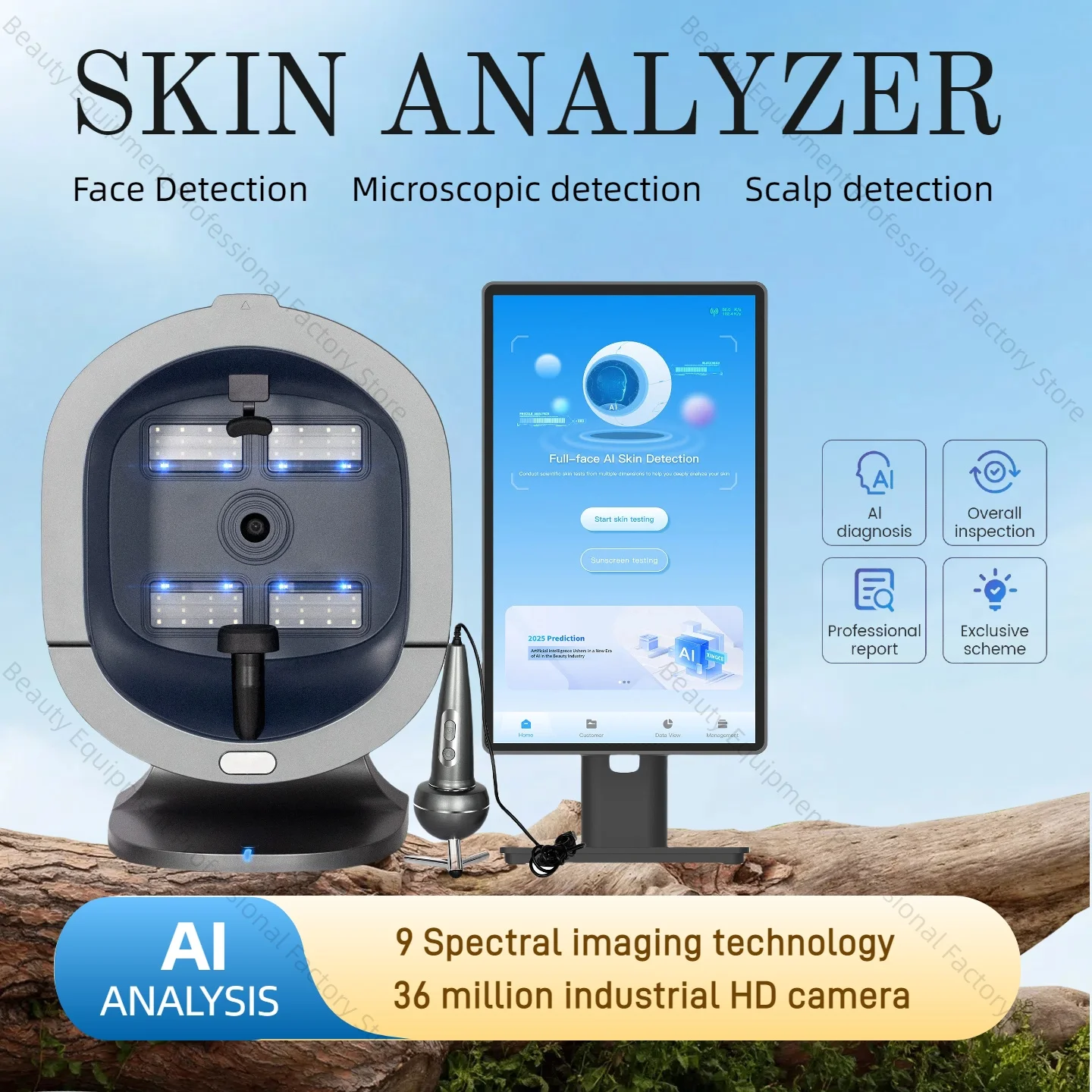 Skin Analyzer X5 AI Facial Skin Analyzer 8-Spectrum Skin Problem Scanner HD Imaging Diagnosis Professiona Analysis