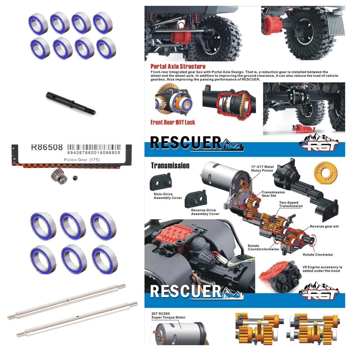 RGT Accessories  R86495 R86508 R86516 R86521 R86526 for EX86190 EX86150 1/10 RC Crawler Model Car