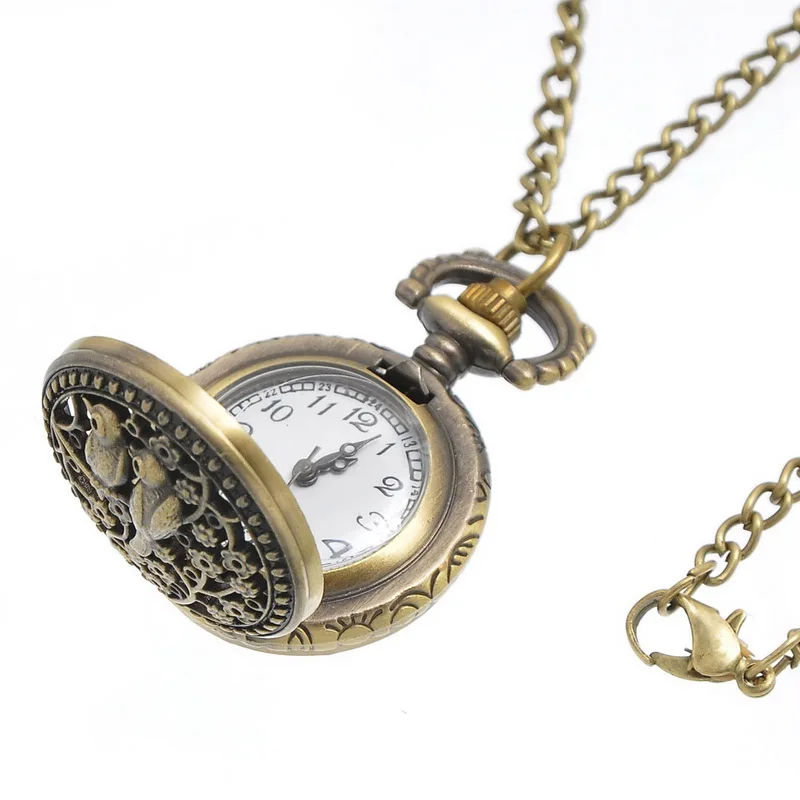 Fashion Double Magpies Hollow Engraving Vintage Pocket Watches Quartz Movement Vintage Pocket Watch On Chain Skeleton Watch