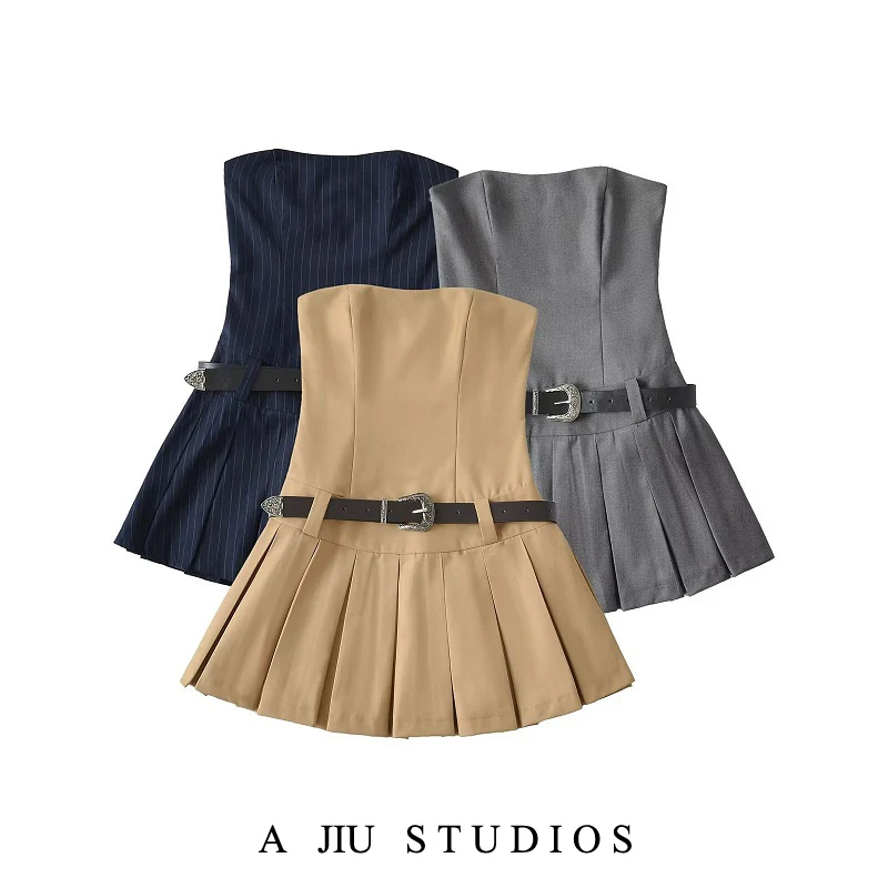 

Ballet Aesthetic Slim Fit Sexy oulder Bared Tube Top Dr Women Summer High Waist Pleated ort Skirt Sexy Sle Gown