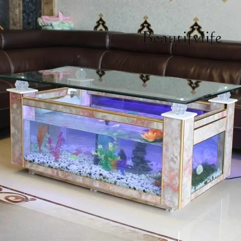 N45 Water-free rectangular coffee table fish tank living room ecological glass aquarium creative turtle tank