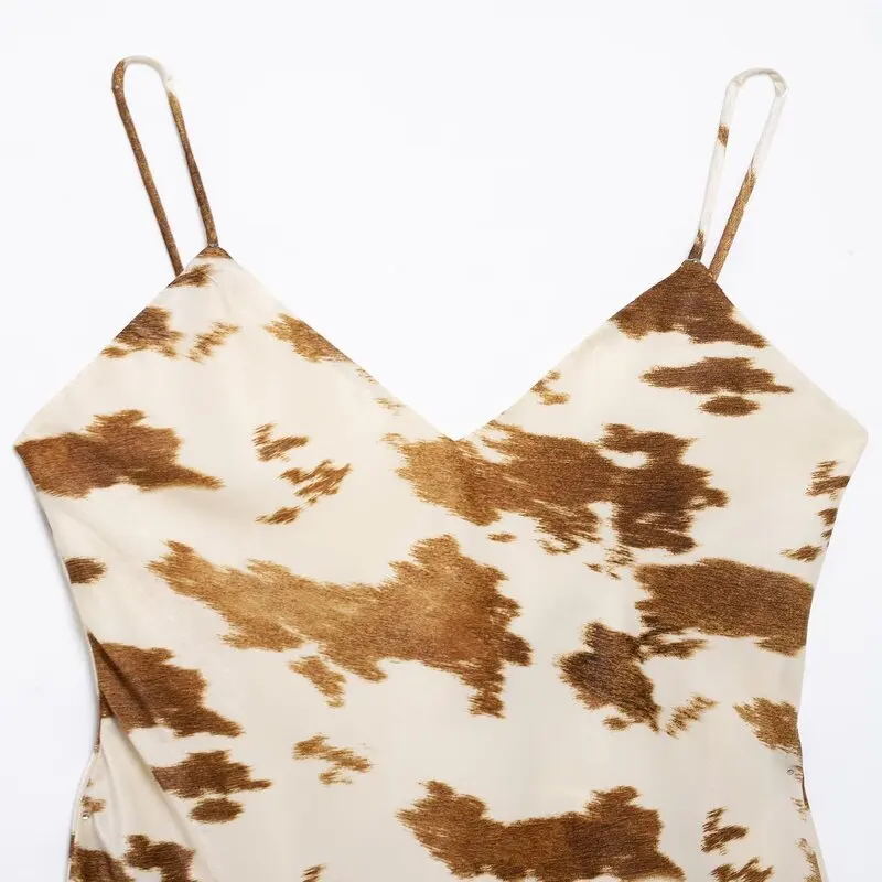 Jedwabna Satyna Tekstura Dekolt V Ramiączka Midi Spódnica Damska Moda Wiosna Nowość Ele Prosta Elegancka Do Pracy