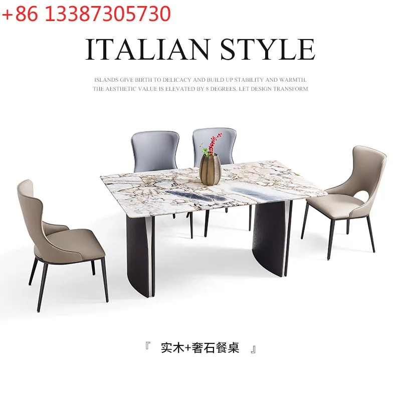 

Luxury stone marble dining table and chair combination modern simple small apartment eating rectangular table