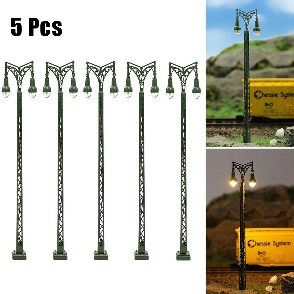 5pcs Model Railway Lamp Lattice Mast Light HO Scale 1:87 LED Warm Yellow Train Layout Toys Decoration DIY Scenery Miniatures