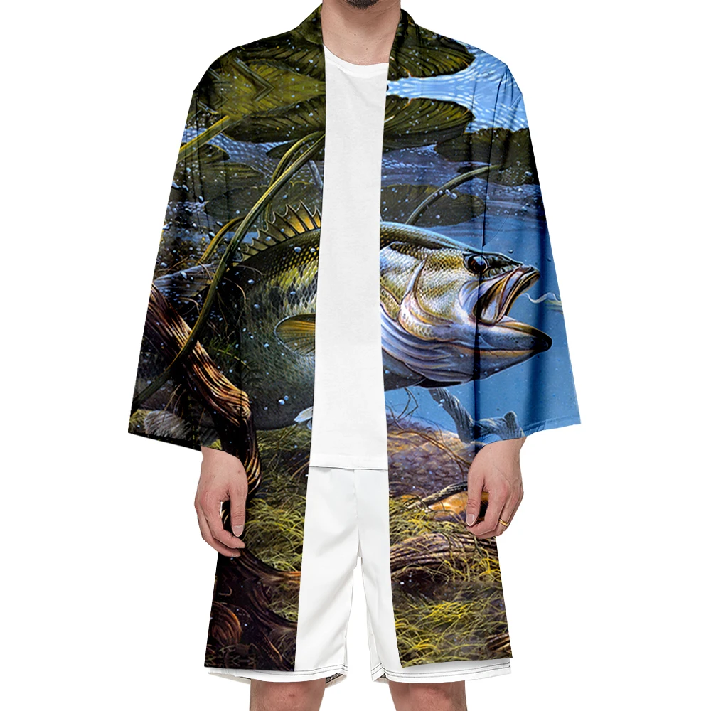 Quimono vestuário masculino e feminino japonês-estilo 3d impressão digital japonês tradicional vestuário cardigan pesca