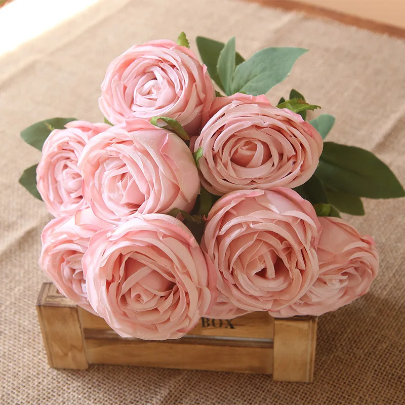 

10Heads Rose Flowers Curl Fake Silk Roses for Bridal Bouquet Wedding Flower Arrangement Party Event Home Decor Photography Props