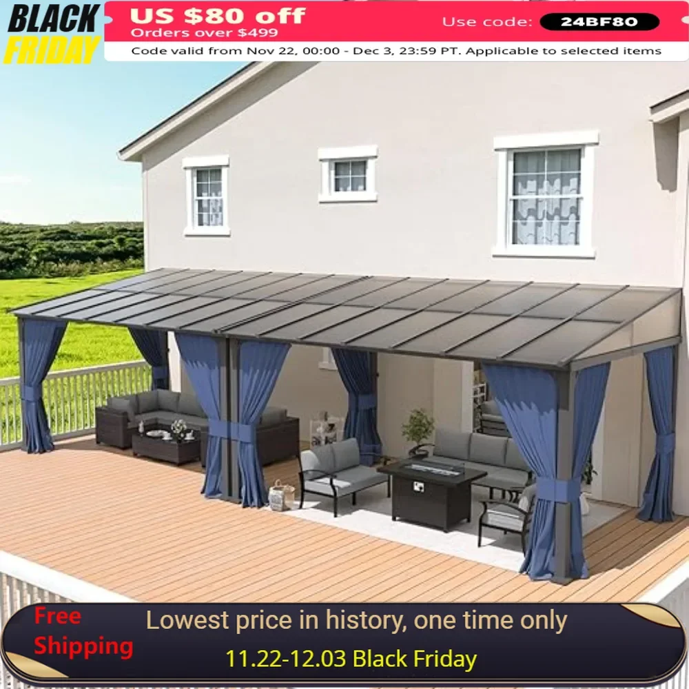 Gazebos, 10’ X 26’ Gazebo, Sloped Roof and Sturdy Steel Frame, Wall Mount Gazebo Outdoor