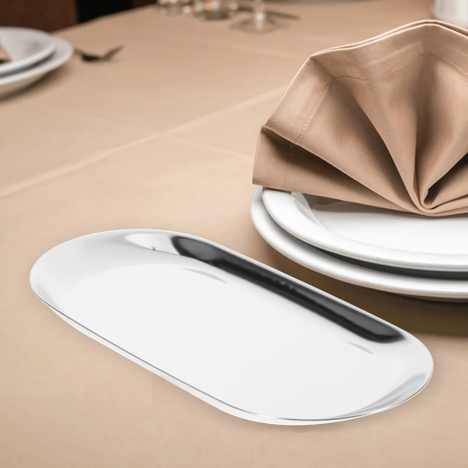 Rectangular Tip Plate Tray Fruit Change Money Storage Stainless Steel Serving