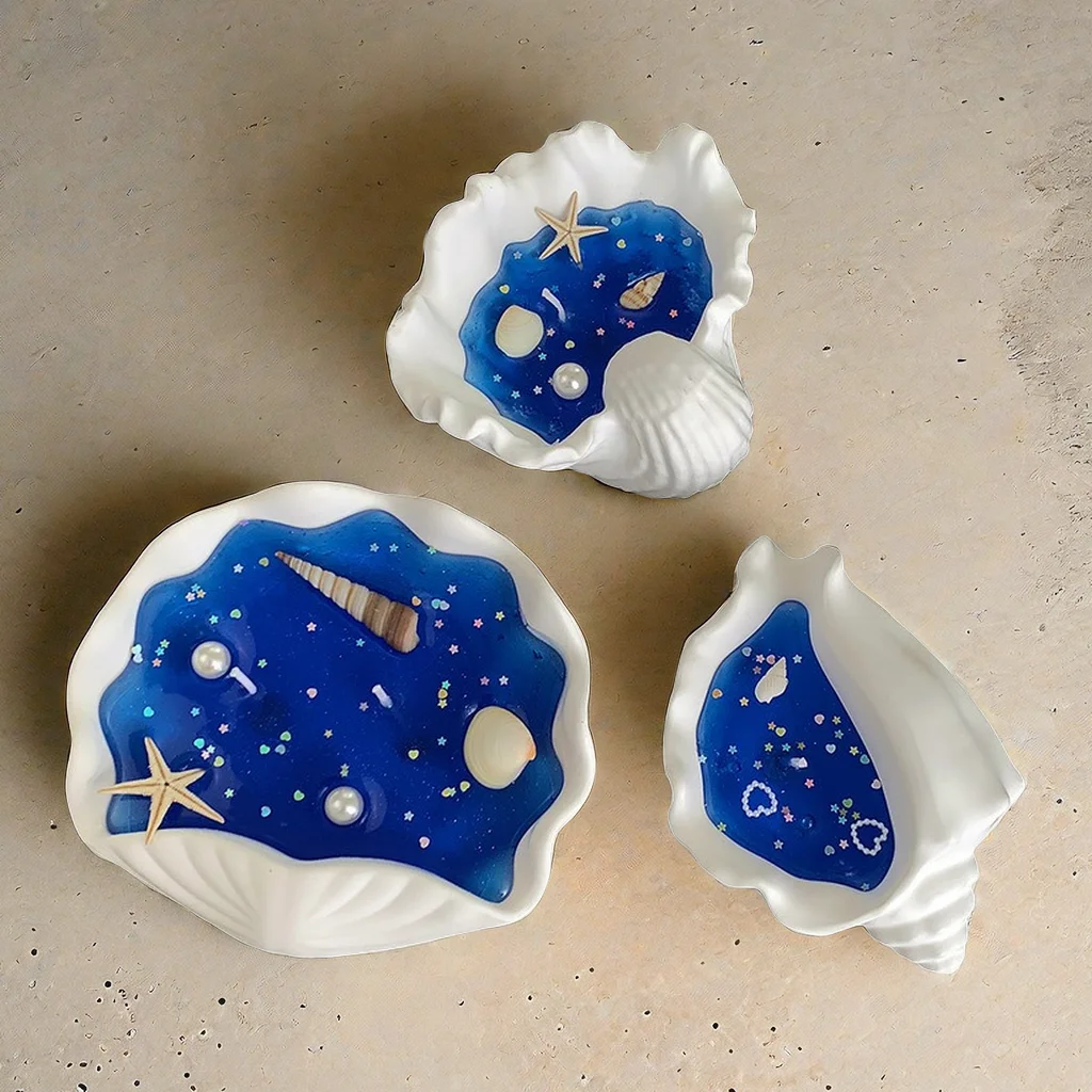 Scallop Conch Bowl Candle Vessel Mold Shell Starfish Shape Plaster Storage Dish Concrete Silicone molds for Epoxy Resin DIY