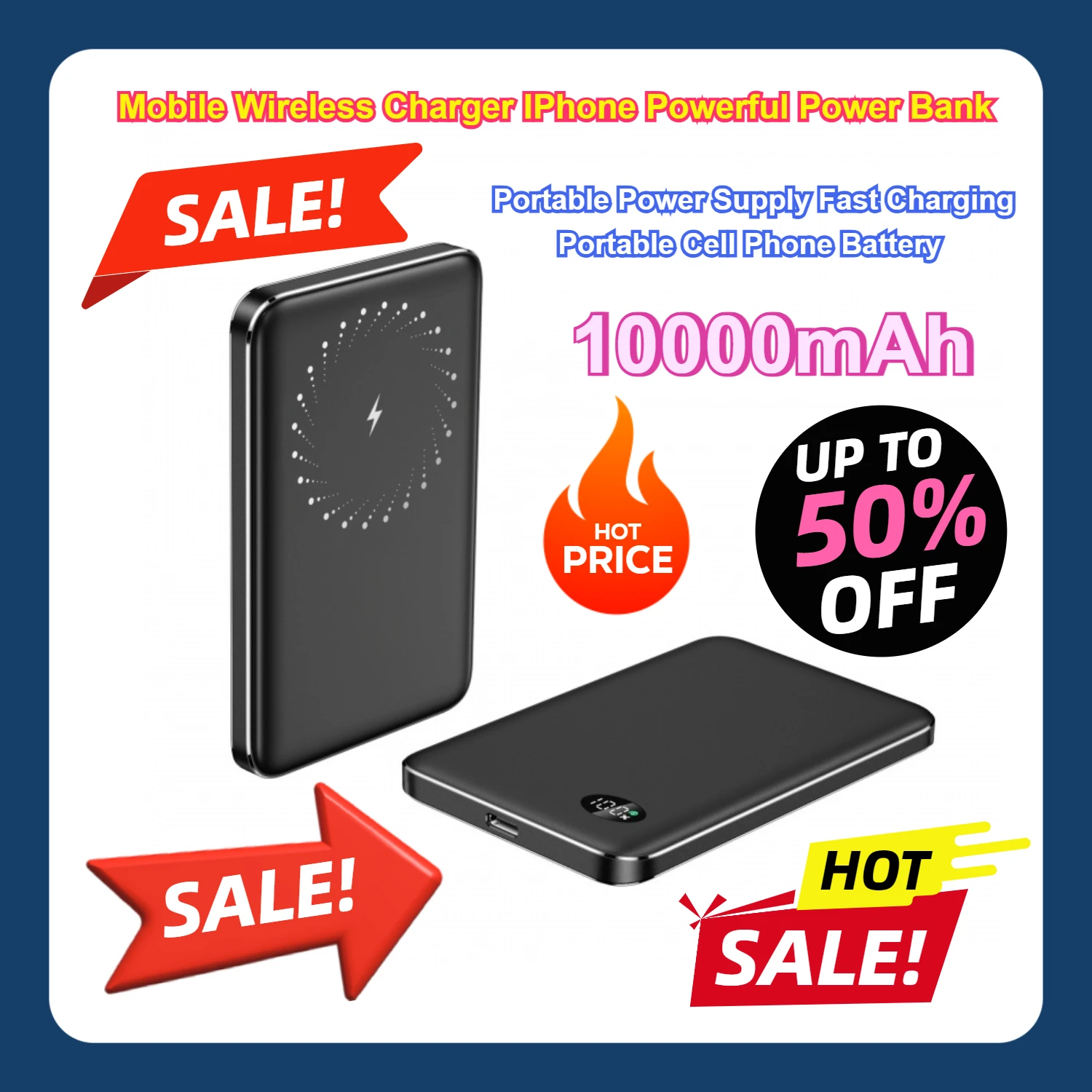 Portable Power Supply Fast Charging Portable Cell Phone Battery 100000mAh Mobile Wireless Charger IPhone Powerful Power Bank