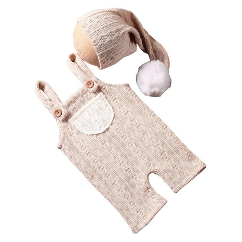 Baby Photo  Props Knitting Hat & Suspender Pants Romper Newborn Photo Props Photography Clothes Christmas Outfit