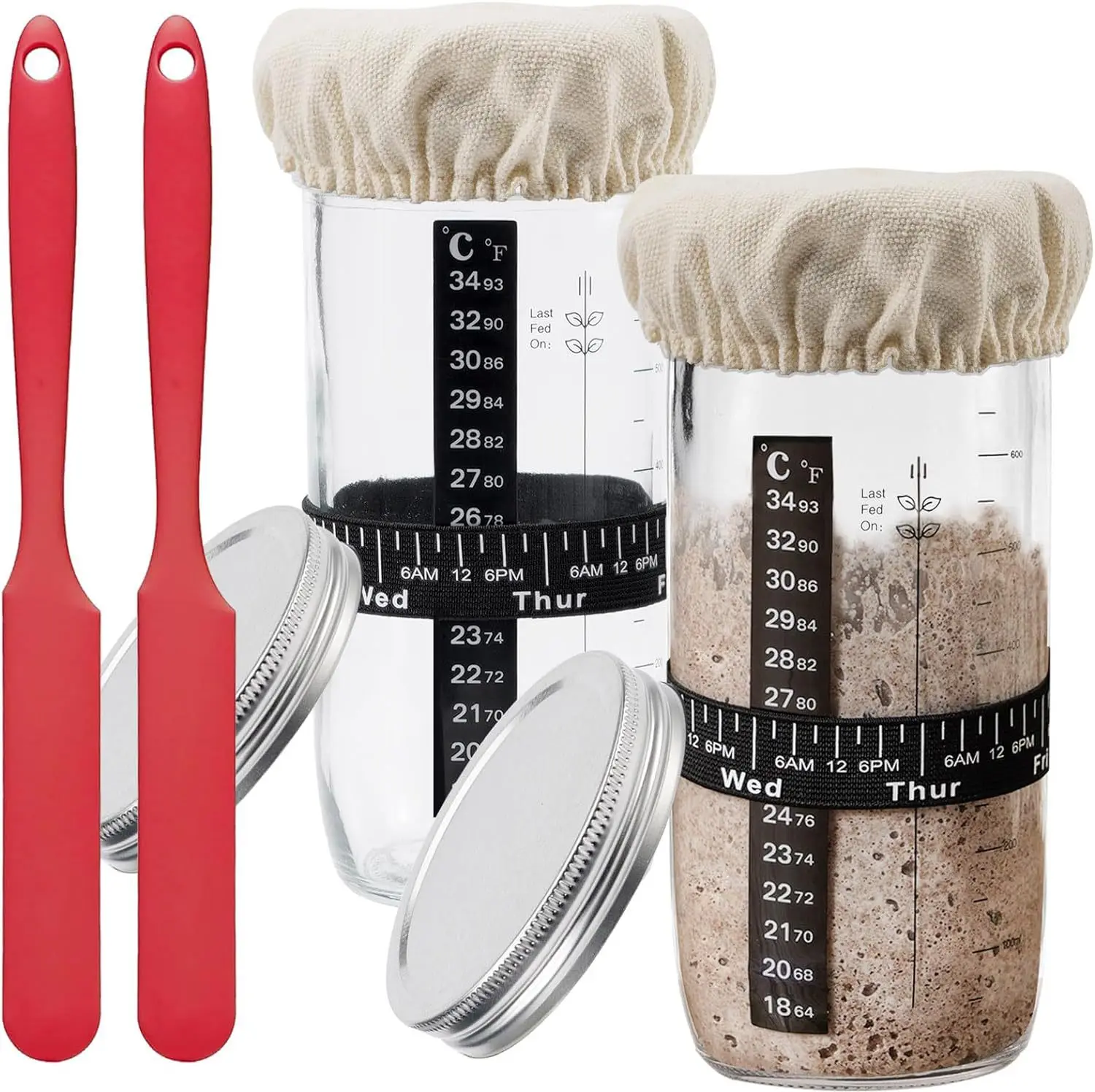 Sourdough Starter Kit 24Oz Sourdough Container Silicone Spatula Thermometer Lid for Perfect Gift Sourdough Bread Starter Kits