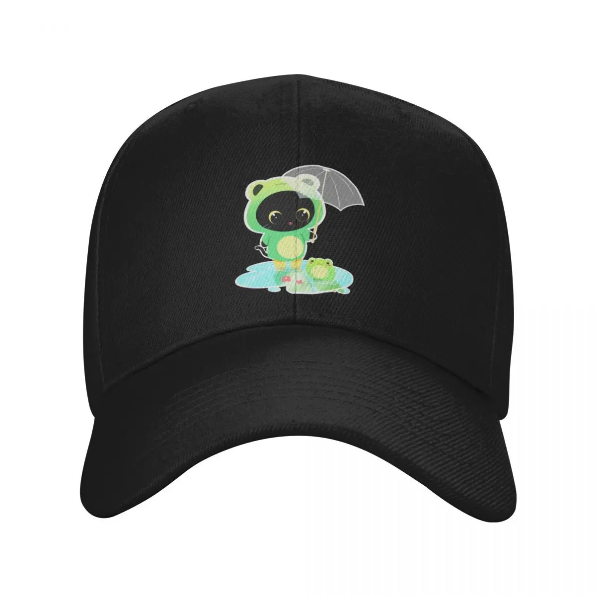 

Cute Black Cat with Frog Friend Baseball Cap fishing hat dad hat For Girls Men's