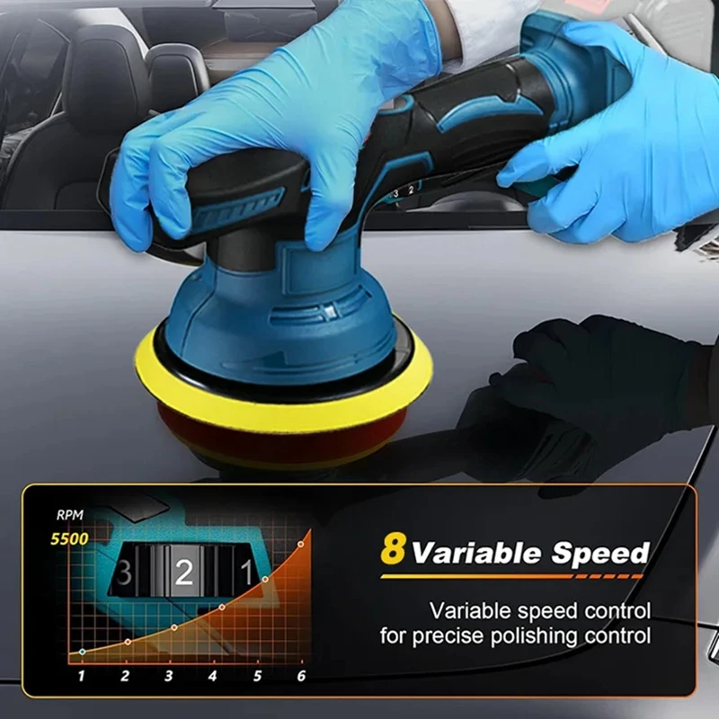 Ordless Car Polisher 8 Gears Adjustable Auto Electric Waxing Sanding Sealing Glaze Tool Fit Makita