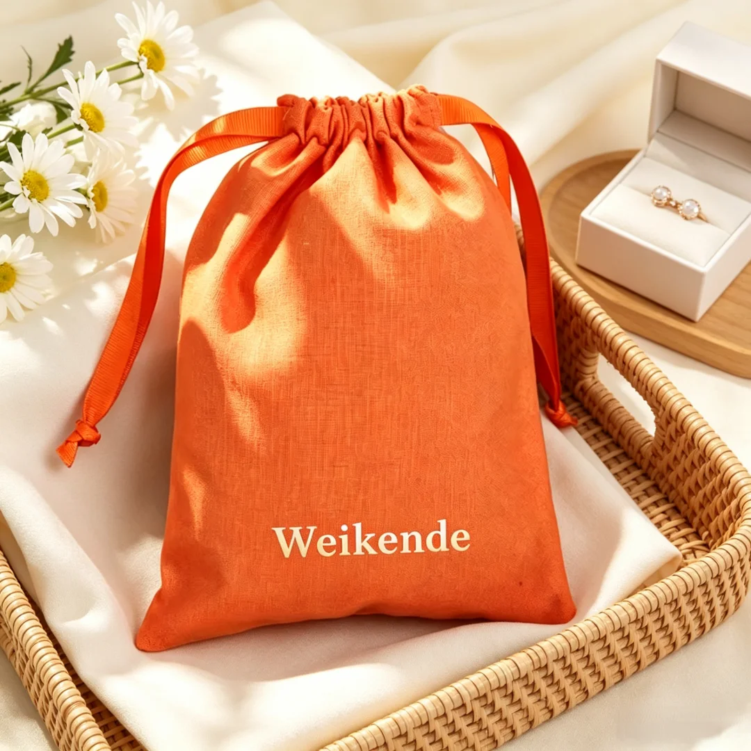 50pcs Orange Cotton Gift Bags 7x9cm 9x12cm 13x18cm Cosmetic Eyelashes Perfume Packaging Pouch Jewelry Drawstring Dust Sack