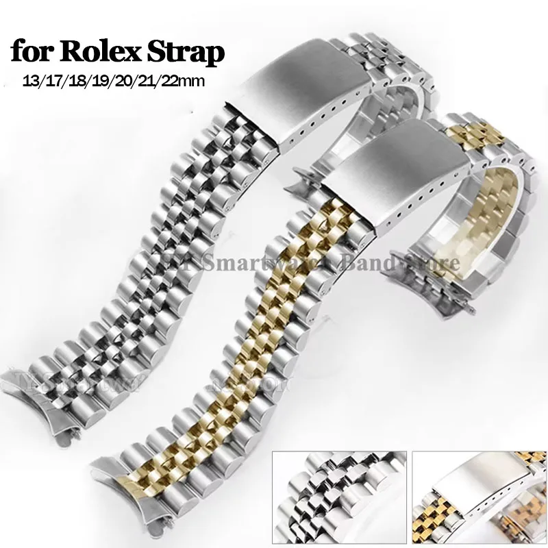 Металлический ремешок для часов с изогнутым концом для Rolex для DATEJUST 13/17/18/2/21/22 мм, твердый ремешок из нержавеющей стали для роскошного браслета Jubilee