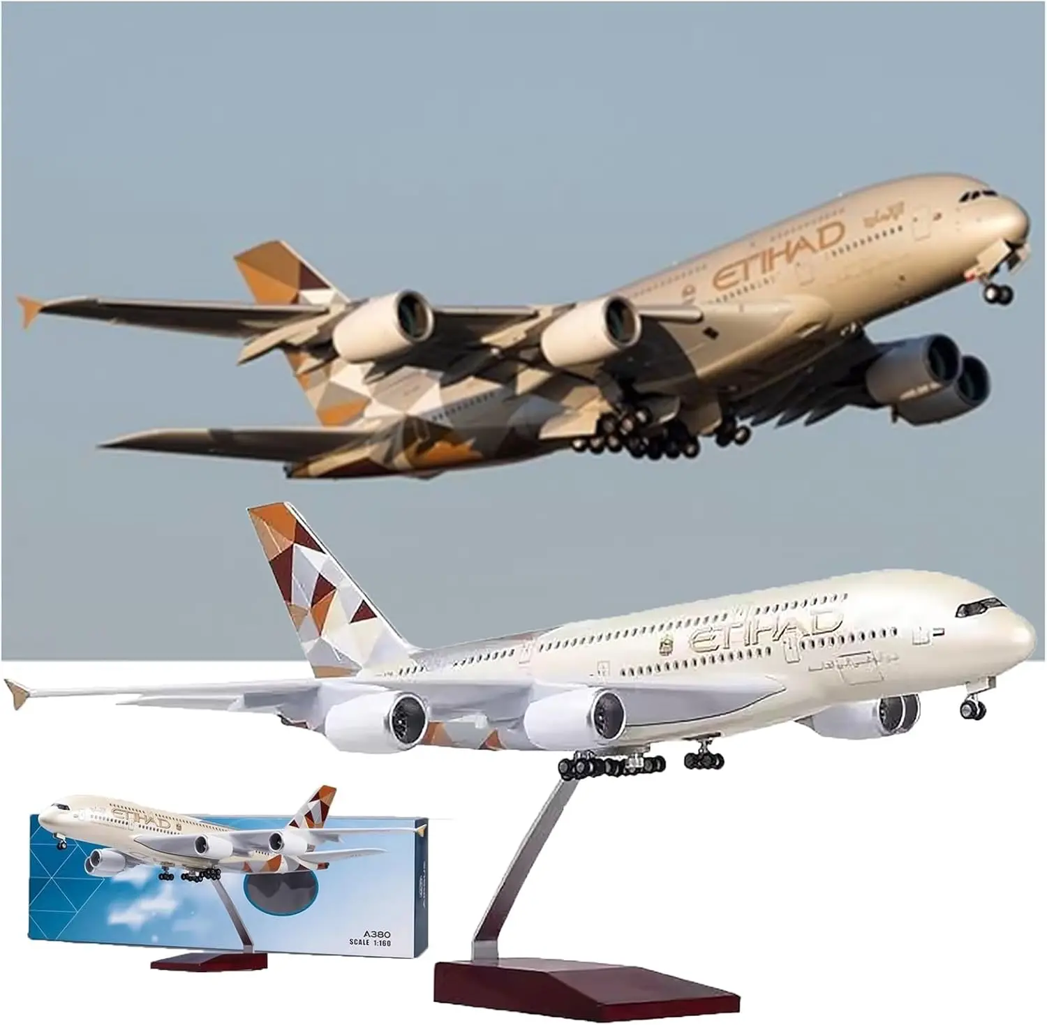 

A380 Etihad Airways Aircraft Model 1:160 Scale Resin Static Display with Lights Removable Wheels Collected Gift By Aviation