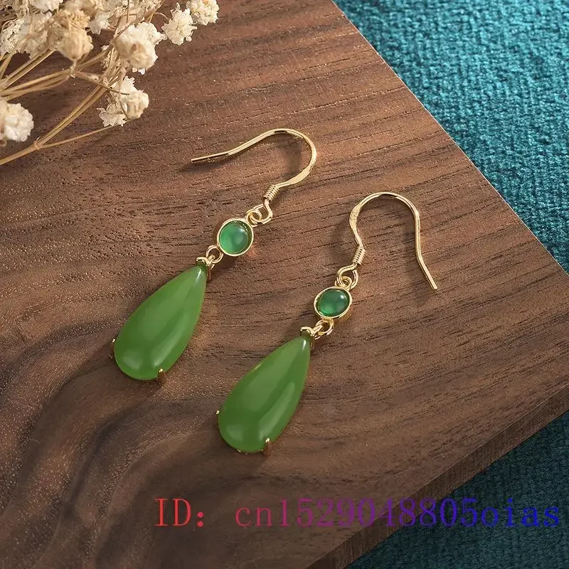 

Green Jade Water drop Earrings Chalcedony Jewelry Zircon Women Charm 925 Silver Natural Amulet Gemstone Fashion Crystal Gifts