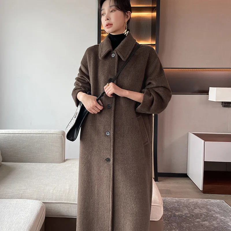 2023 High-End Vicuna Velvet Coat Women Winter Thickened Mid-Length Loose Alpaca Fur Coat Female Straight Autumn Wool Coat Commut