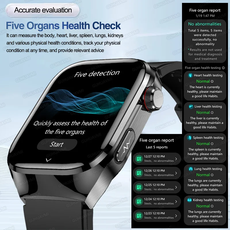 Nuevo reloj inteligente ECG para hombres y mujeres, diagnóstico de salud, monitorización de órganos, análisis corporal, presión arterial, oxígeno en sangre, grasa en sangre, ácido úrico, monitor de temperatura, llamadas Bluetooth, rastreador de actividad física a prueba de agua, reloj inteligente deportivo