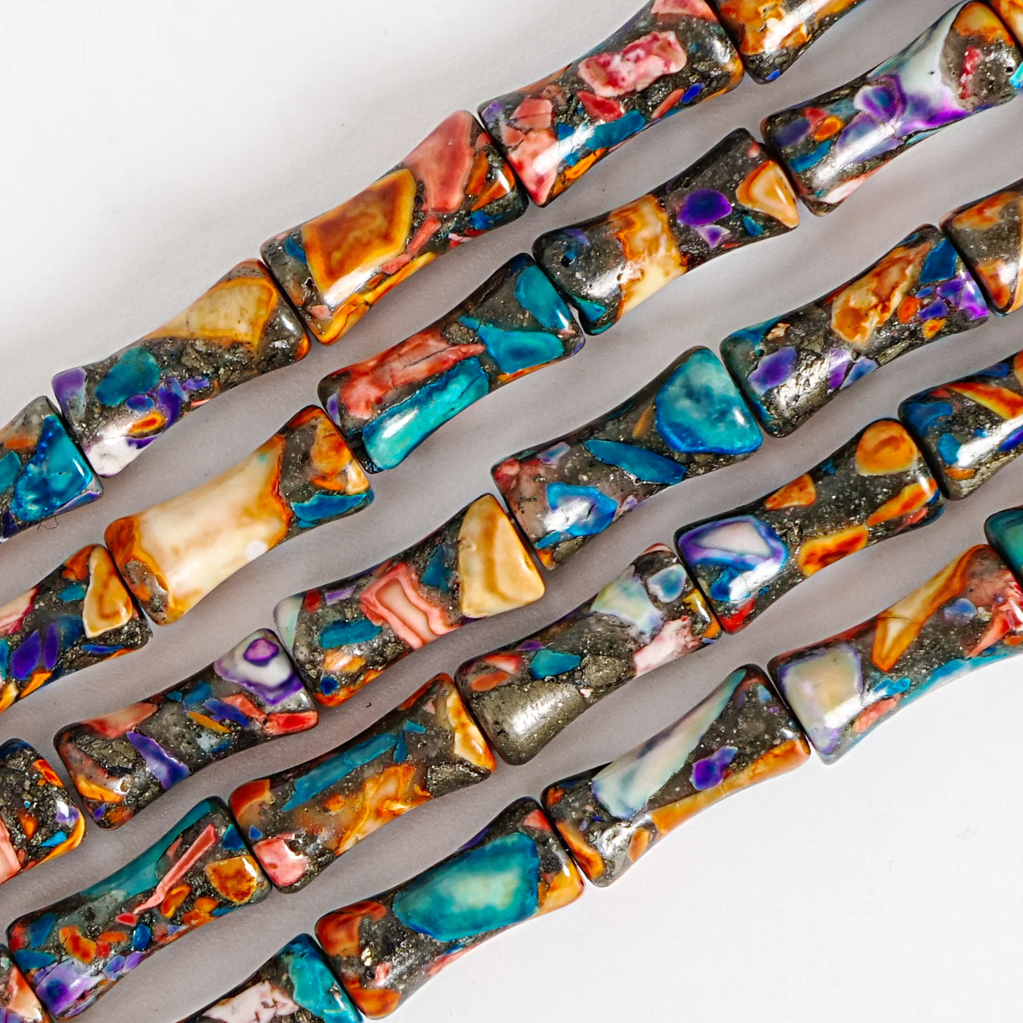 5x12MM Multicolored Turquoise Beads Gold Thread Bamboo Joint Shape Polished Loose Beads For DIY Jewelry Making Bracelet DIY Dyed 2