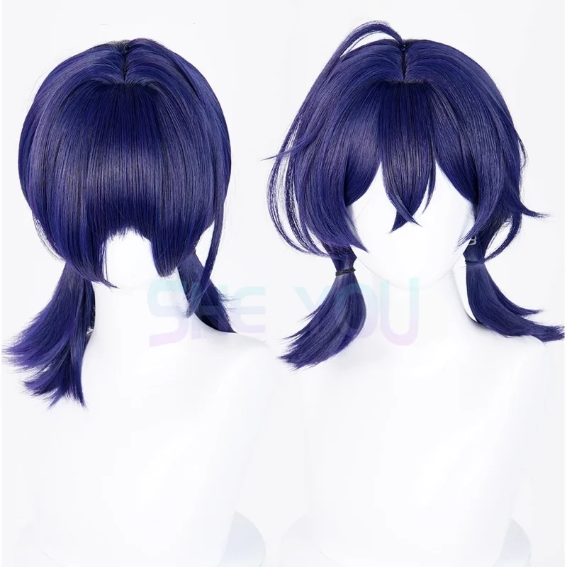 Game Belle Long 40cm Blue Black Double Ponytail Cosplay Anime Wig Heat Resistant Synthetic Hair Halloween Party Wigs