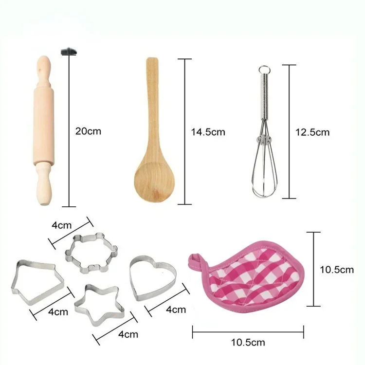 المطبخ التظاهر اللعب الأحمر الشيف مجموعة المئزر قبعة قفاز ملعقة خشبية قوالب شوبك