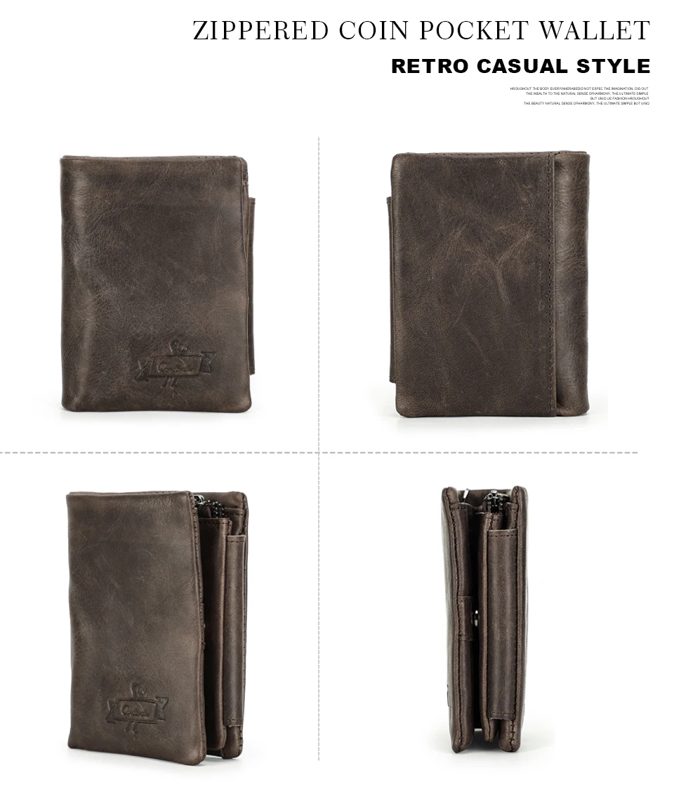 CONTACT'S Echtes Leder Männer Brieftasche Vintage Trifold Haspe Brieftasche Reißverschluss Geldbörse Kartenhalter Geld Clip männer Brieftaschen – Detail 10