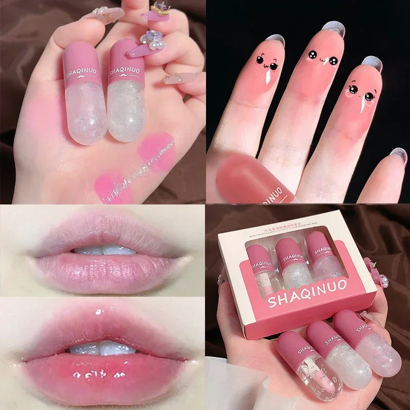 CapsuleJelly  Lip Gloss Oil Lip Tint Base Makeup Lip Glaze Plumper Oil Korean Lipstick Set Shiny Shimmer Clear Moisturizing Care