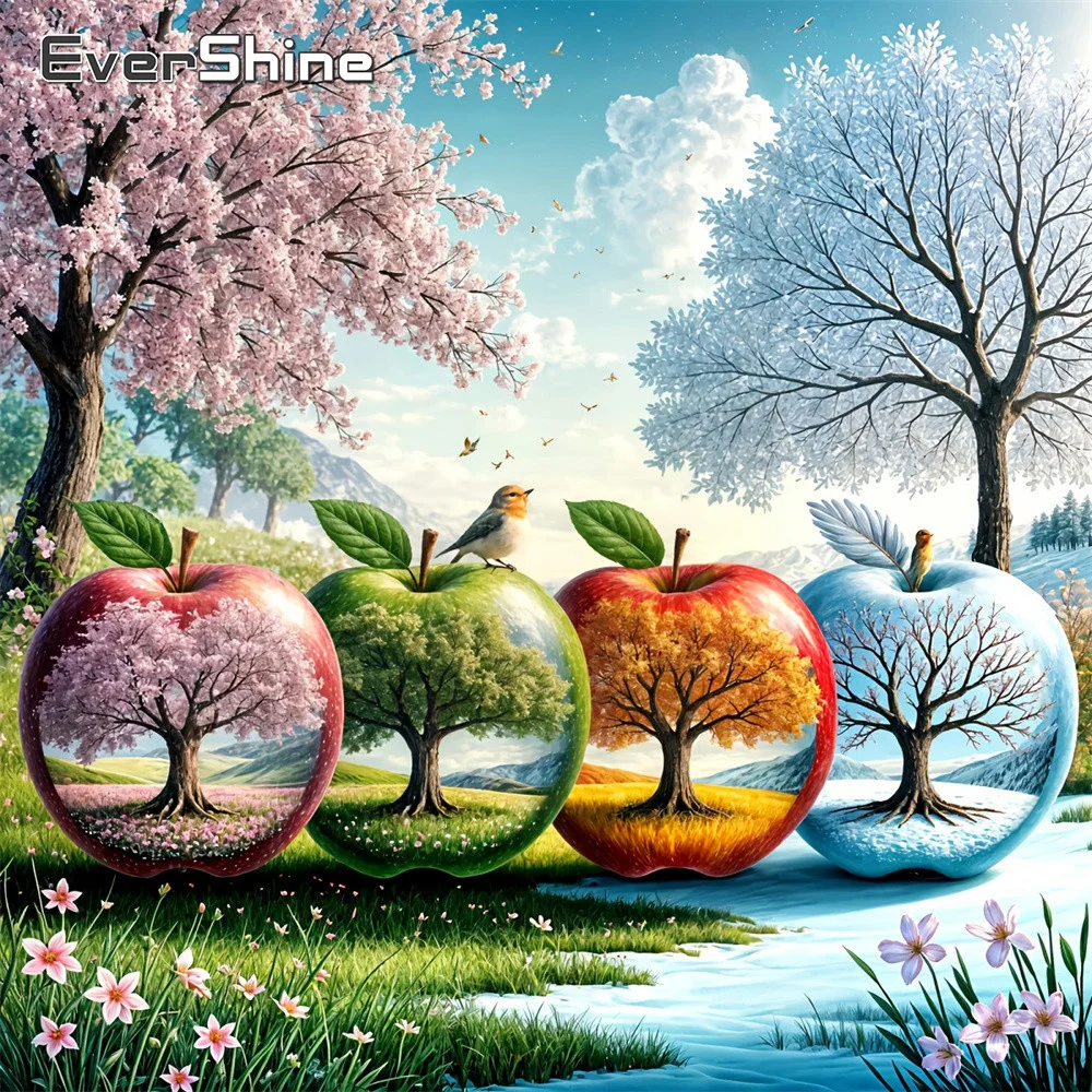 EverShine Tree Diamond Embroidery Landscape Full Drill Painting Four Seasons New Arrival Rhinestones Mosaic Apple Handmade Hobby