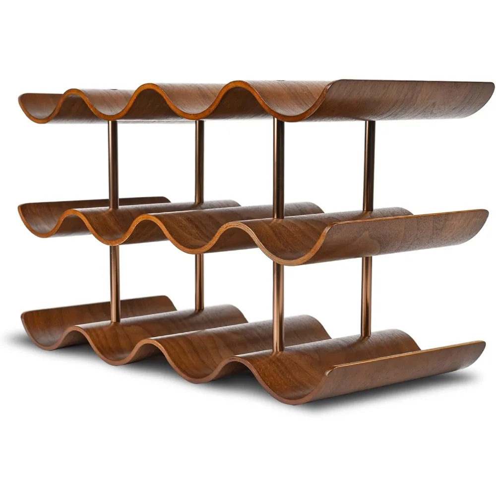 

Деревянная отдельно стоящая винная полка из орехового дерева на 12 бутылок с 3 ярусами для хранения и организации