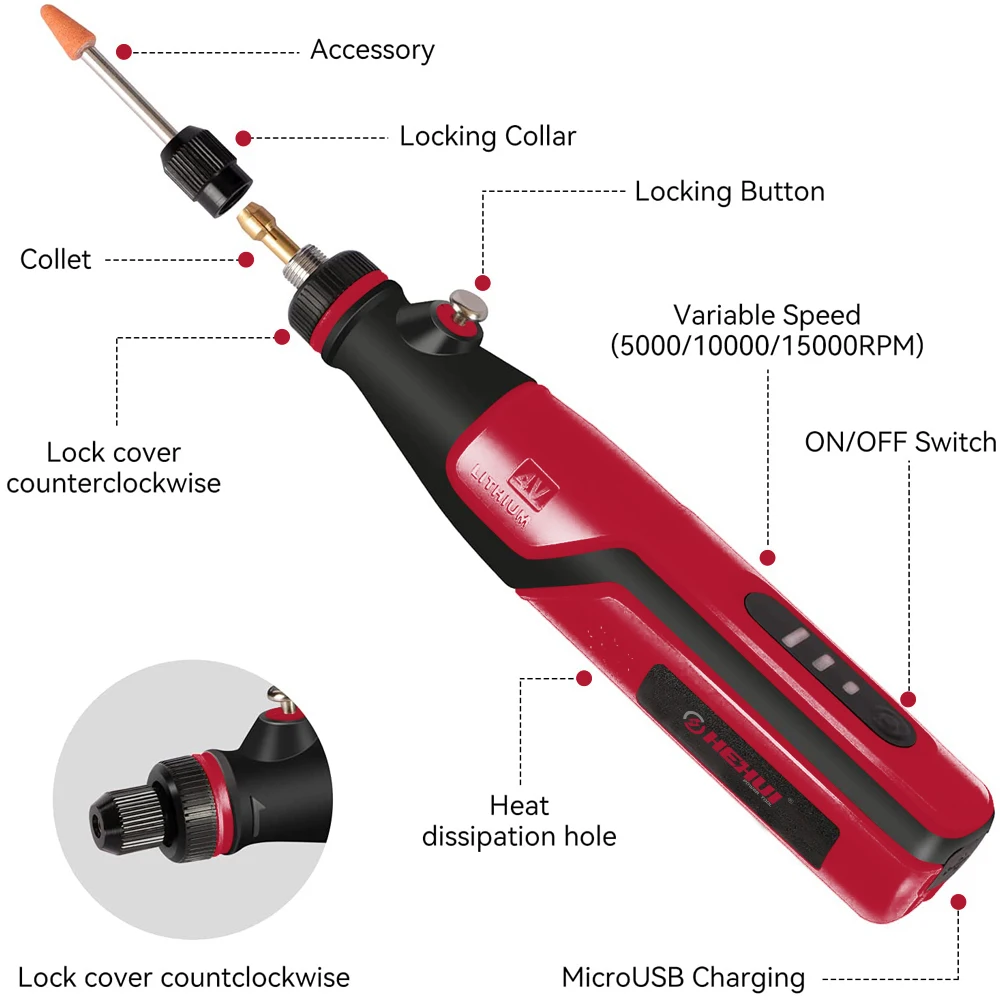 Hehui 4V Cordless Rotary Tool Engraving Nail Drill Rotary Broaching Tools Pen Tool