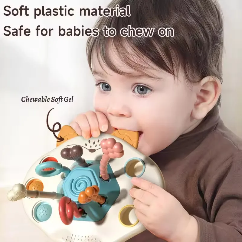 Montessori Sensory Toys for Toddlers 6-18M+, UFO Food Grade Silicone Push and Pull String Activity Toy, Fidget Travel Toys
