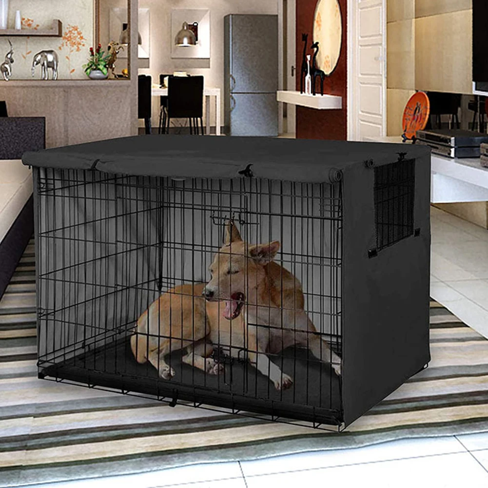 210D Outdoor Oxford Cloth Pet Cage Cover Black/Grey Dustproof Waterproof Outdoor Garden Courtyard Kennel Sets Foldable Dog Cover