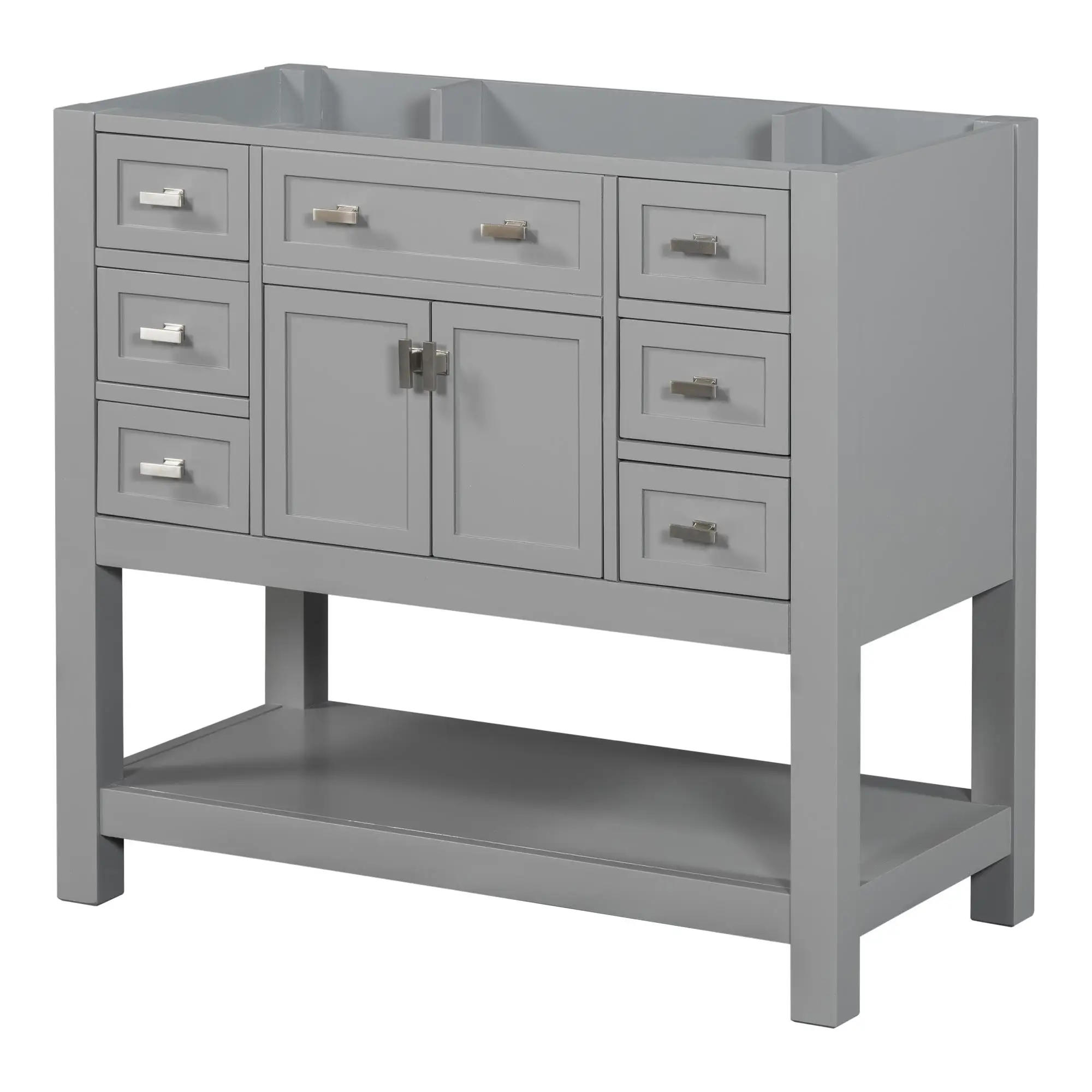 36'' Modern Grey Bathroom Vanity Cabinet - No Sink, 2 Soft Close Doors & 6 Drawers, Stylish Storage Solution