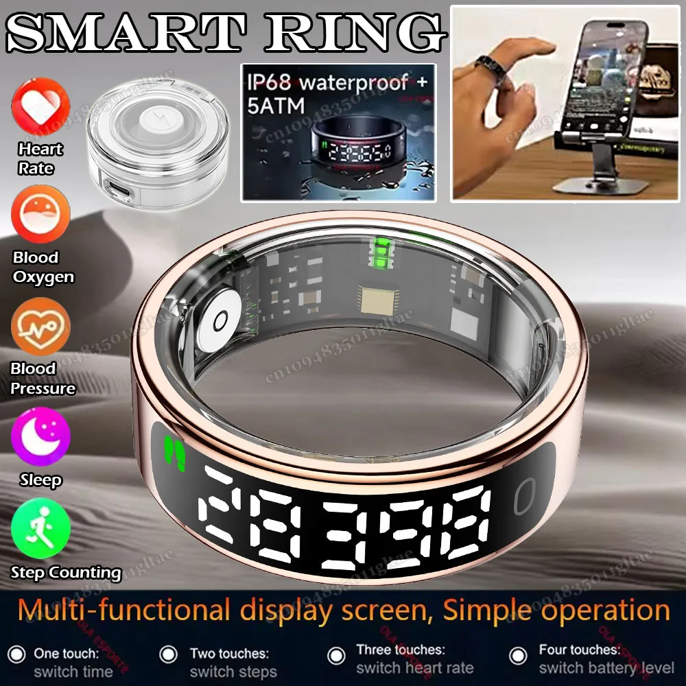 

Smart Ring LED Display Screen Control 5ATM Waterproof Smartring Women Men Heart Rate Monitor Multi Sports Mode Gifts For Andorid