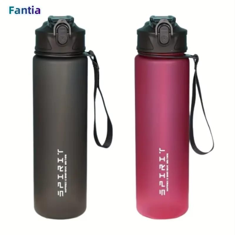 Large Capacity Grinkwell Frosted Sports Water Bottle-Leakproof,BPA-Free PC with Silicone Straw & Carrying Rope