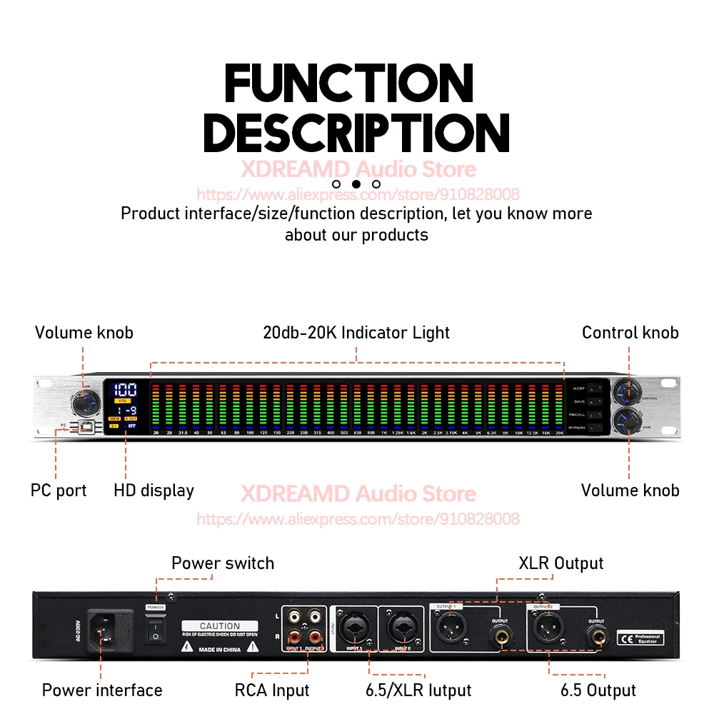 그래픽 이퀄라이저 31 밴드 오디오 디지털 효과 컨트롤러, 프로 이퀄라이저 프로세서, 무대 및 노래방 이퀄라이저, 스퀼치 포함