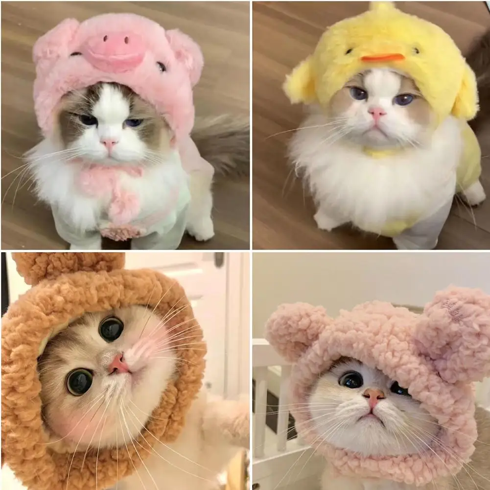 Cute Pet Headband Plush Yarn Cat Dog Cap Panda Pig Cosplay Warm Pet Costume Chick Headdress Hat Pet Supplies G7X3