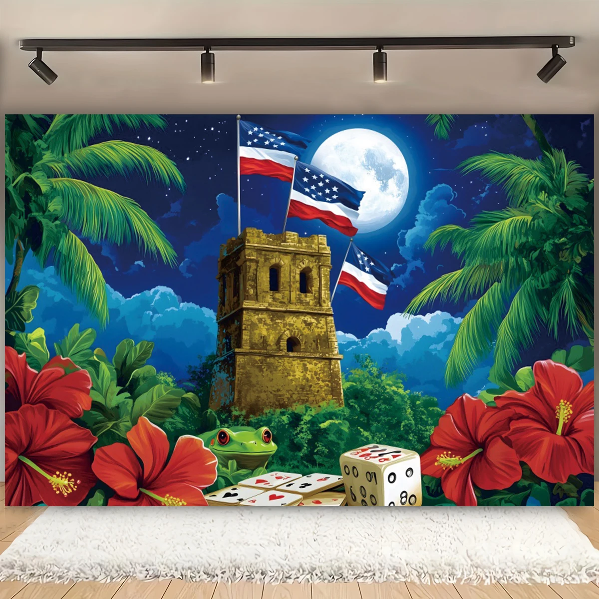 Vibrant Tropical Frog Drummer Banner Backgrounds Puerto Rican Holiday Backdrop Home Birthday Party Decoration Photo Props Supply