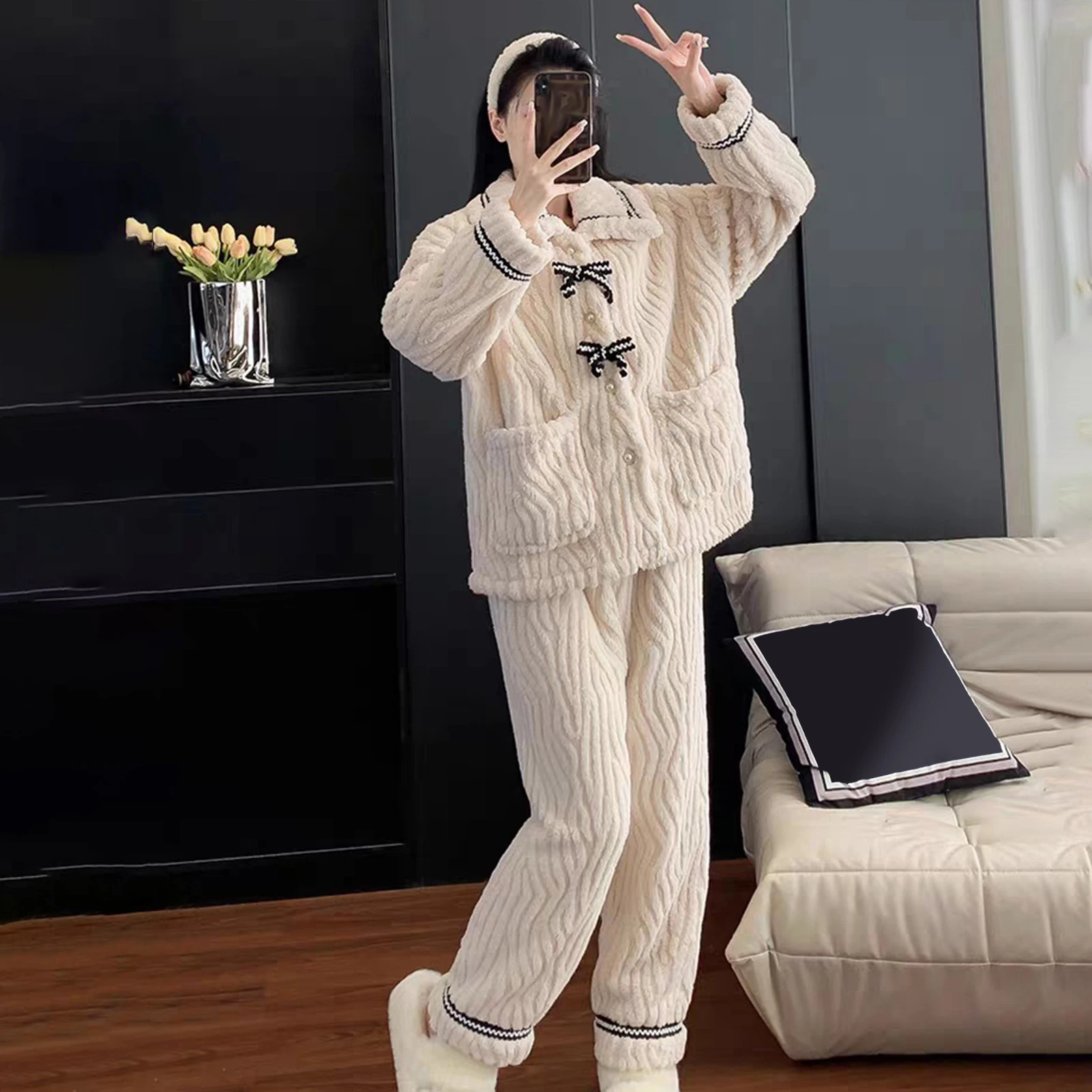 

3XL большой размер, пушистый пижамный комплект, женский зимний мягкий удобный флисовый кардиган, брюки, свободная плюшевая одежда для сна, домашняя одежда