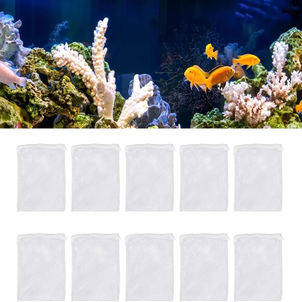 10PCS Versatile White Aquarium Media Bags Nylon Zipper Closure Fish Tank Bags Large Mesh Holes Reusable Design Fine Mesh Bags