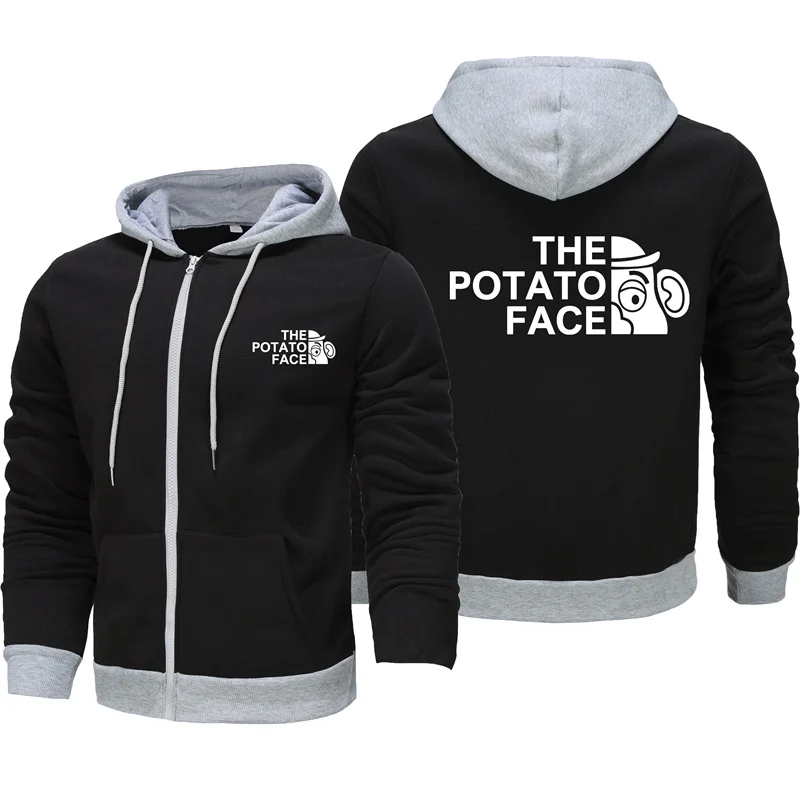 Autumn and Winter New Men\'s Zipper Hoodie Fashion THE POTATO FACE Printed New Zipper Hoodie Long sleeved Hoodie Top