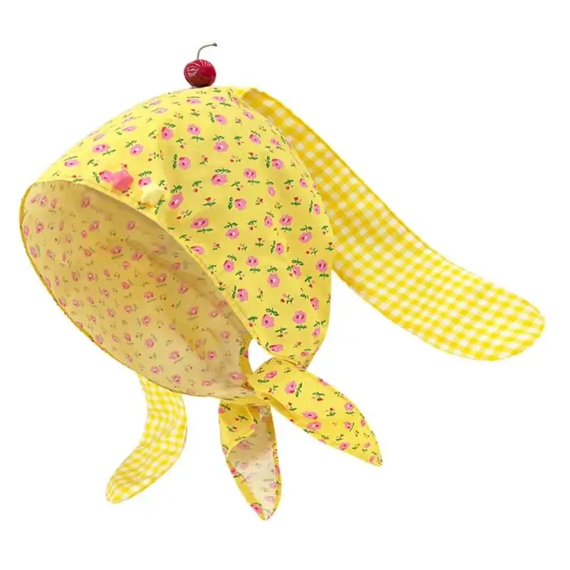 

A52E Cherry Flossom Rabbit Ears Bandana Soft Stretchy Cotton Headwear For Women Adults Daily Fashion Use