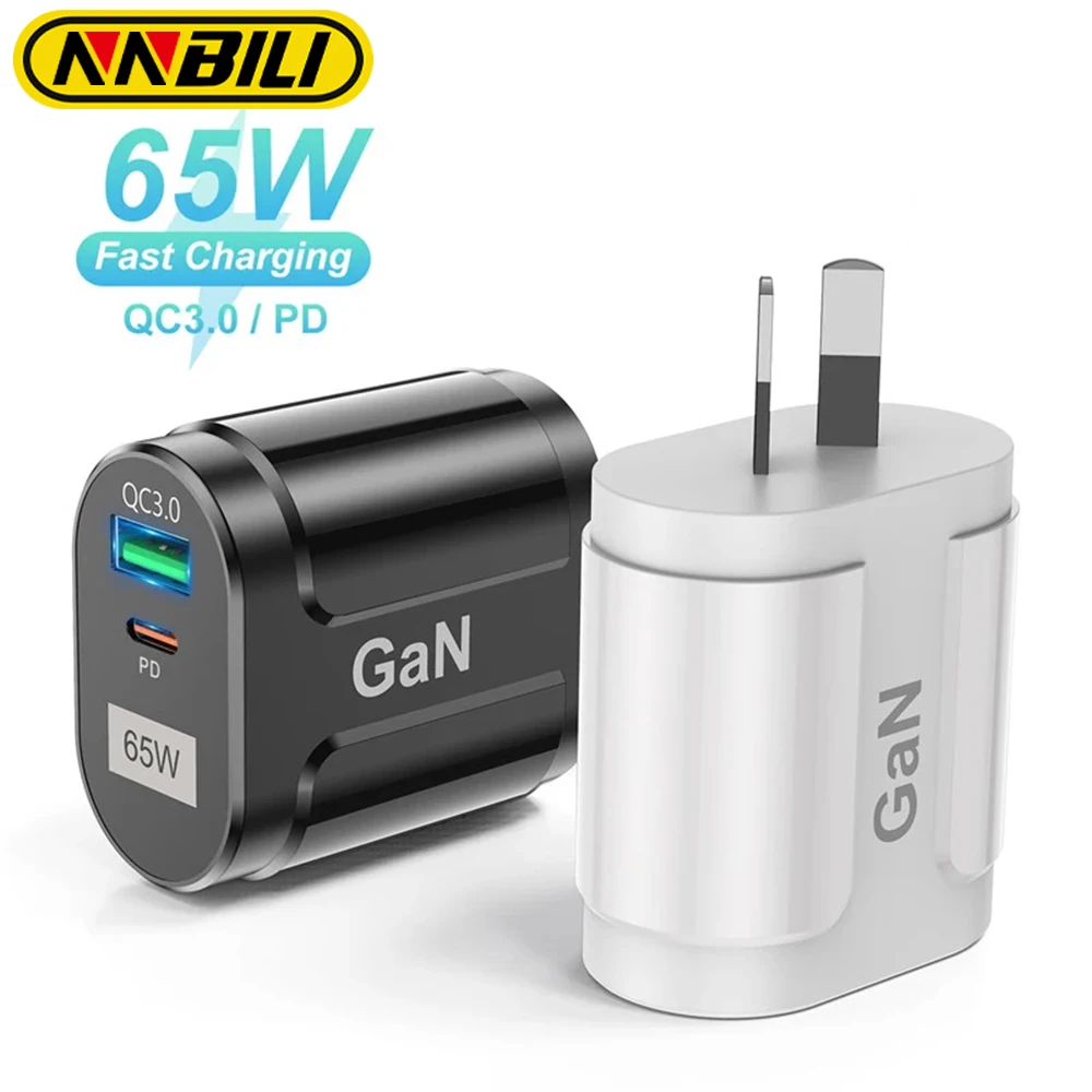 UK EU 65W GaN USB Charger AU EU US UK Plug Fast Charging Tablet Laptop USB C Quick Charge QC 3.0 Mobile Phone Charger Travel