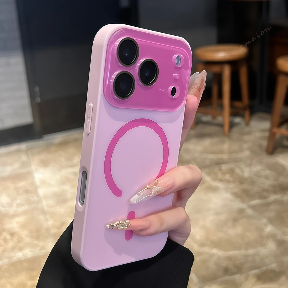 حافظة هاتف مغناطيسية أصلية رسمية لهاتف آيفون 17 Air 11 12 13 14 15 16 17 Pro Max Magsafe غطاء حامي شحن نافذة كبيرة