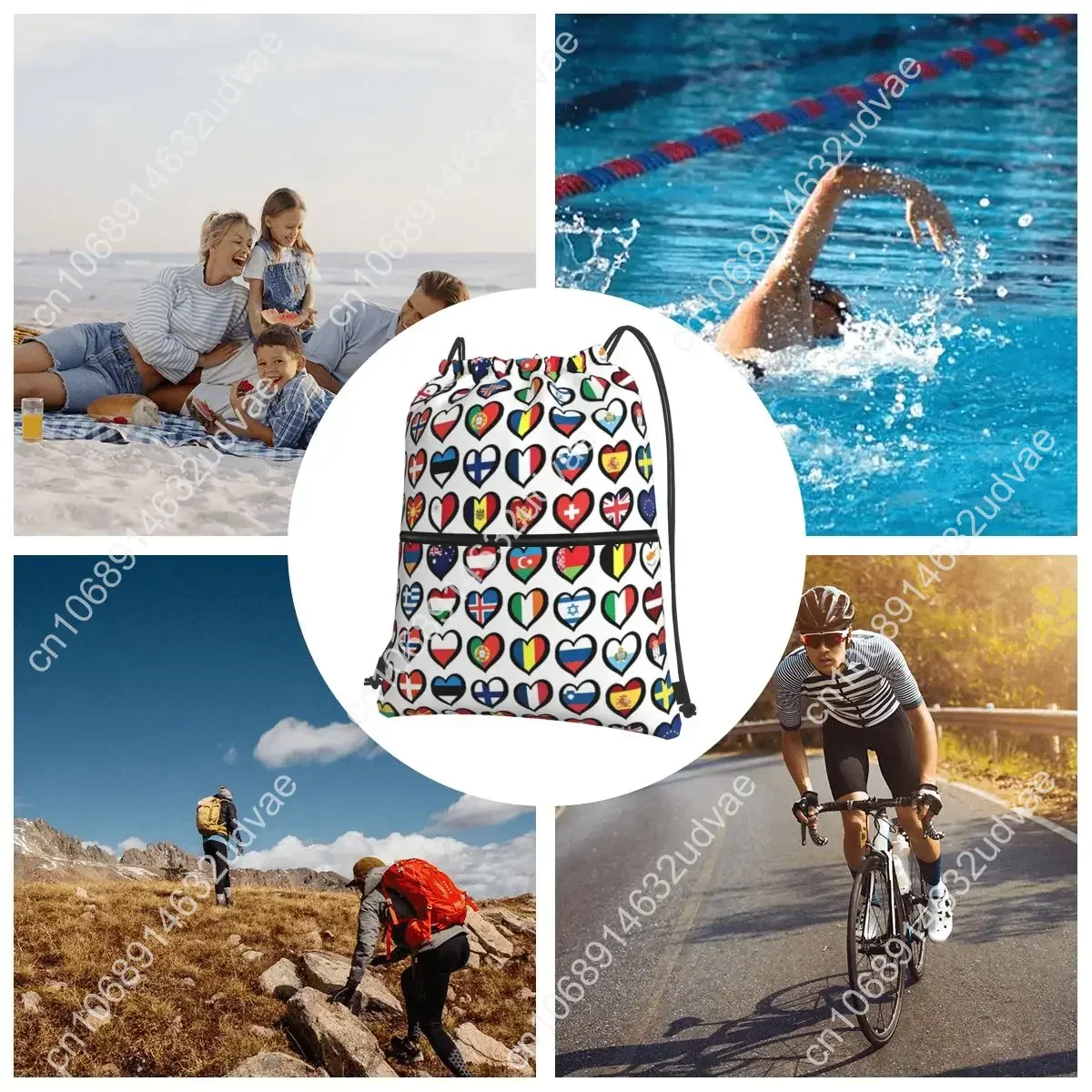 Eurovision Song Contest Flags Hearts ESC Backpacks Drawstring Bag Drawstring Bundle Pocket Storage Bags For School Students